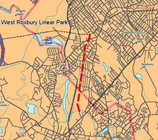 Map of Linear Park in West Roxbury