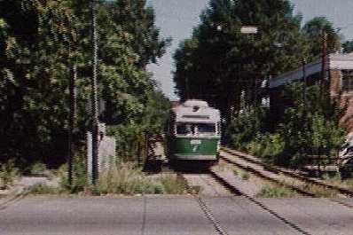 Trolley next to rail-trail