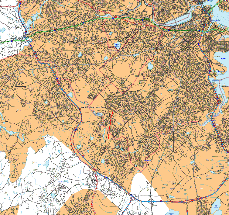 Map of Boston with Linear Park